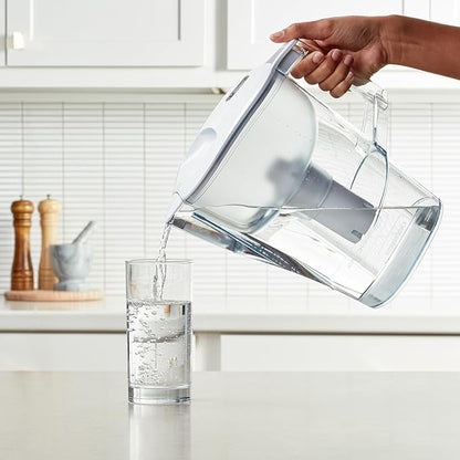 Amazon Basics 10-Cup Water Filter Pitcher, Compatible with Brita Filters, WQA & NSF Certified, Made in Europe