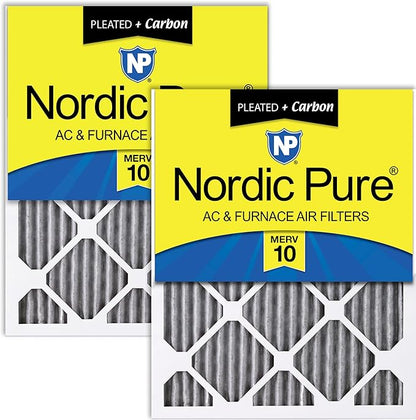 Nordic Pure 16x25x1 (Actual Size: 15 1/2 x 24 1/2 x 3/4) Furnace Air Filters MERV 10 Pleated Plus Carbon 2 Pack