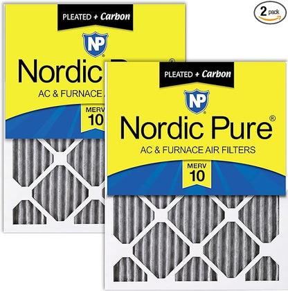Nordic Pure 18x24x1 (Actual Size: 17 1/2 x 23 1/2 x 3/4) Furnace Air Filters MERV 10 Pleated Plus Carbon 2 Pack