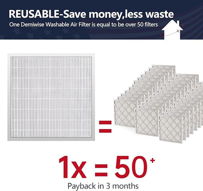 20x20x4 Washable Electrostatic Air Filter, MERV 8 Aluminum AC/HVAC Furnace Filter, Reusable Permanent Air Filter, Lasts a Lifetime, Increases Airflow（Actual Size:19.37"x 19.37"x3.58")