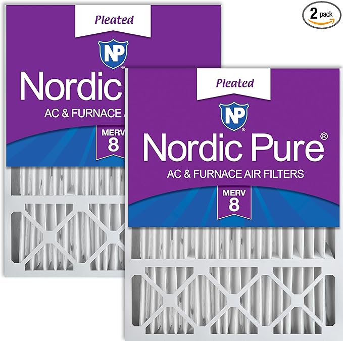 Nordic Pure 20x25x5 (Actual Size: 19 7/8 x 24 7/8 x 4 3/8) Honeywell/Lennox Replacement MERV 8 Air Filters 2 Pack