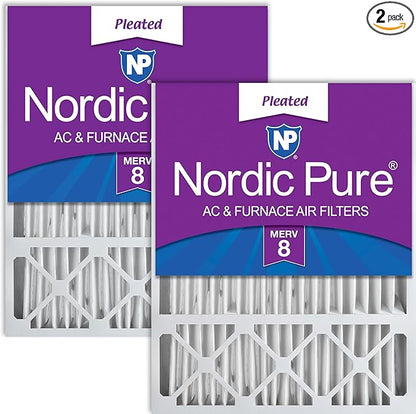 Nordic Pure 20x25x5 (Actual Size: 19 7/8 x 24 7/8 x 4 3/8) Honeywell/Lennox Replacement MERV 8 Air Filters 2 Pack