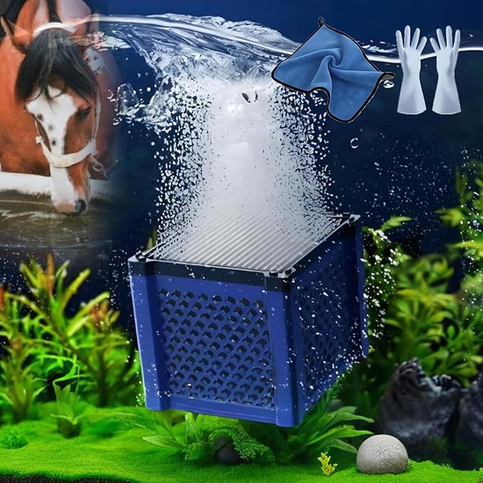 Pure Cube Water Trough Filter - Fish Tank Kit with Activated Carbon, Super Strong Honeycomb Aquarium Filter Media for Small Fish Tanks, Ponds & Livestock Water Purification (1PC, Blue)