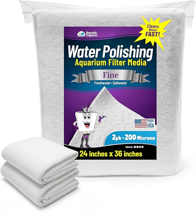 Aquatic Experts Aquarium Polishing Filter Pad, Water Polishing Pad for Aquarium Filters, Filter Floss for Fish Tank Filters, (200 Micron, 24" x 36" - 2 Pack)