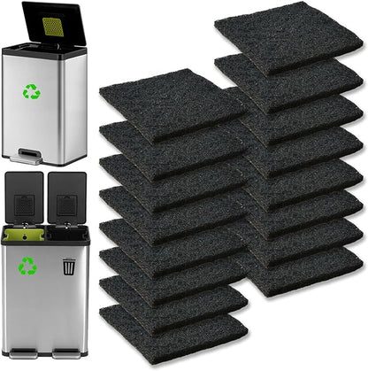 16 Pack Activated Carbon Filter with 2 Pack Recycle+Trash Sticker Fits EKO Trash Can with Built-in Compartment, Also Fits SIMPLI-Magic Garbage Bins, for Trash Can and Compost Bin