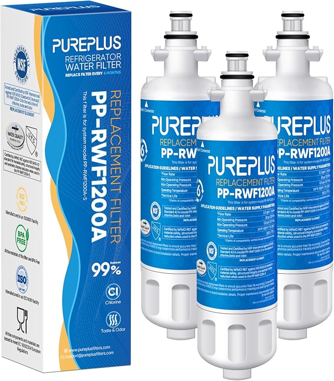 PUREPLUS 9690 Replacement for LG LT700P Kenmore Elite 469690, ADQ36006102, ADQ36006101, LFXS30766S, LFX28968ST, LFX31925ST, LFX31945ST, LFXS29626S, RWF1052, RWF1200A Refrigerator Water Filter, 3Pack