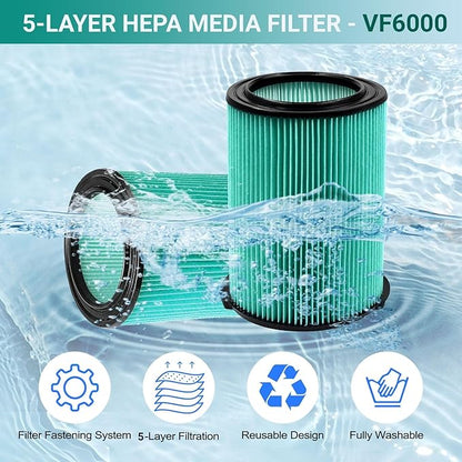 2 Pack Replacement VF6000 Filter for Ridgid Shop Vac Filters 5-20 Gallon, 5-Layer Wet/Dry Rigid Shop Vac Filters Compatible with WD5500 WD0671 WD6425 WD7000 WD1280 WD1851 WD1680
