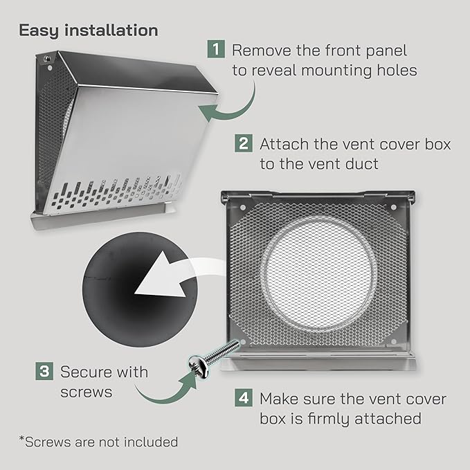 Vent Systems 6" Inch Air Supply Vent Cover with Rubber Gasket - Stainless Steel - Robust Weatherproof Outdoor Air Intake Box - Duct or Surface Mounting - Rain and Snow Protection