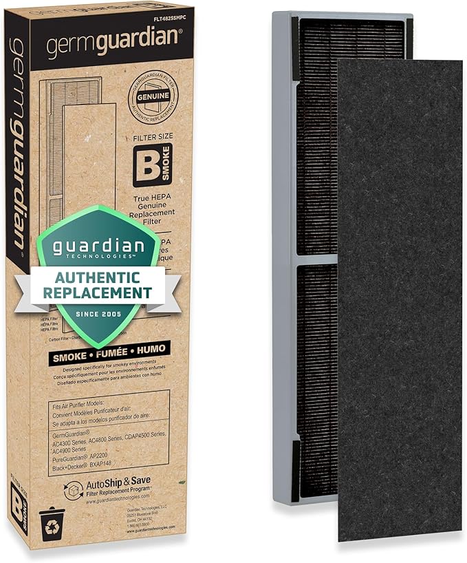 GermGuardian Air Filter B Genuine Smoke Clear HEPA Replacement Air Purifier Filter, Wildfire Smoke, Removes 99.97% of Pollutants, Smoke Toxins for AC4825, AC4300, AC4880, AC4900, CDAP4500, FLT4825SM