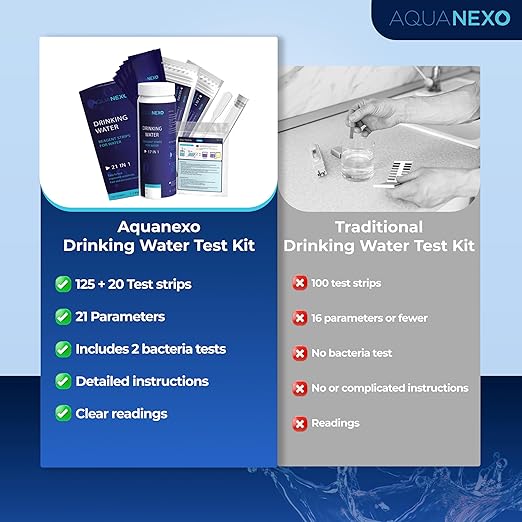 21 Parameters, 125 + 20 Drinking Water Test Strips + 2 x Coliform Bacteria Test, pH Test Strips, Water Tester Drinking Water, Water Hardness Measure, Drinking Water Hardness Test Strips