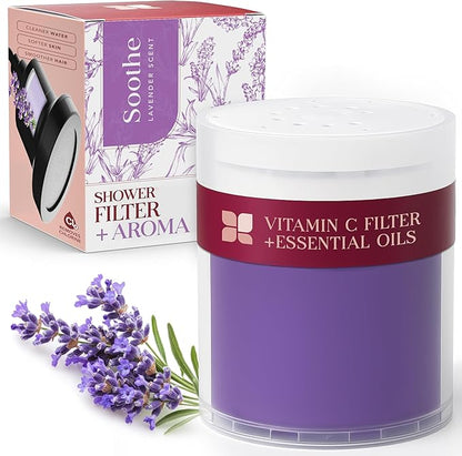 Vitamin C Shower Filter Replacement Cartridge + Shower Steamers Aromatherapy - K Beauty Skin & Hair Enhancement, Universal Water Filter Replacement for AquaBliss - Lavender Spa Scent