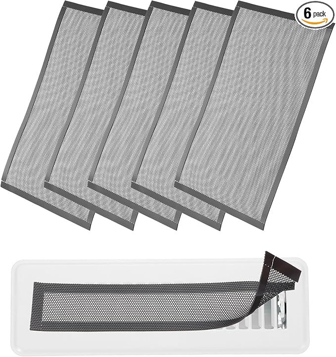 YOKIVE 6 Pcs Magnetic Floor Vent Covers, Floor Register Cover PVC Mesh Air Vent Screen Filters, Great for Home Floor, Wall, Ceiling, Catch Debris Hair Dust (Black, 12-Inch x 8-Inch)