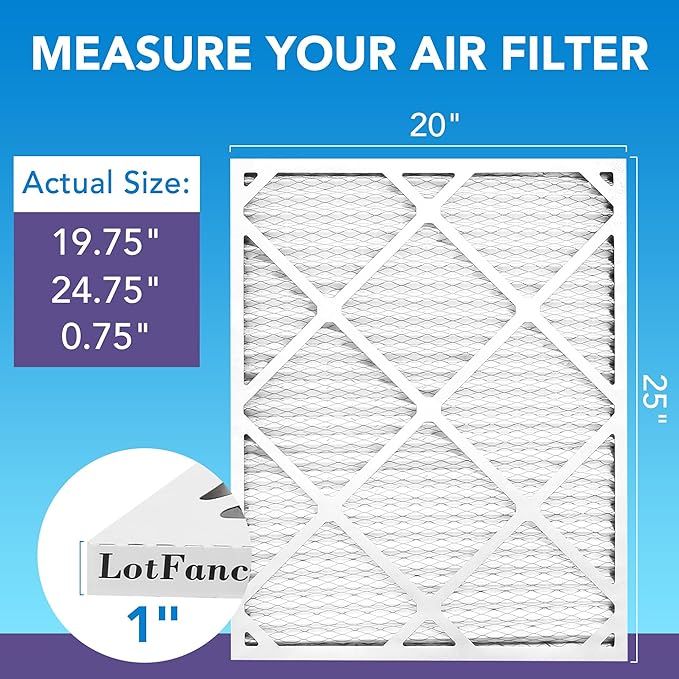LotFancy 20x25x1 Air Filter MERV 11 6-Pack, Electrostatic Pleated AC Furnace Air Filter, Captures Dust, Smog & Pet Dander, Actual Size: 19.75"x23.75"x0.75"