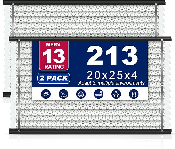 2-Pack 213 Air Filter Replacement Compatible with AprilAire Whole House Air Purifiers,Models 1210, 1620, 2210, 2216, 3210, 4200, MERV 13 20x25x4 Furnace Filter
