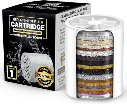 AquaHomeGroup 20-Stage Premium Shower Filter Replacement Cartridge with Spin Propeller (No Housing) - Water Filter Refill Compatible with Any Shower Filter of Similar Design 15 and 20 Stages