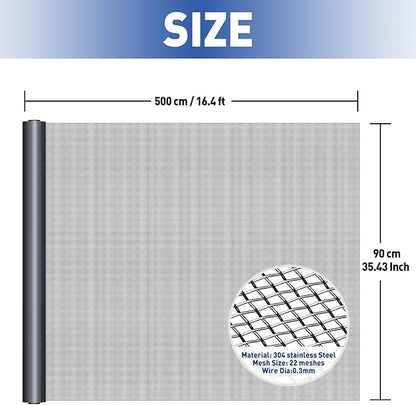 MAGZO 304 Stainless Steel Mesh Screen Roll 35in x 16ft - 22 Mesh Pet Proof Metal Window Screen Replacement, Screen Door Mesh for Patio,Porch,Pet,Cage,Vent Cover,Filter,Gutter Guard,Rodent Protection