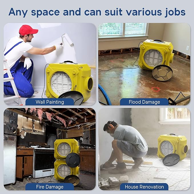 ALORAIR Air Scrubber with 3 Stage Filtration, Stackable Negative Air Machine for Industrial and Commercial Use, Heavy Duty Air Cleaner with MERV-10 Filter, HEPA/Activated carbon Filter, Yellow