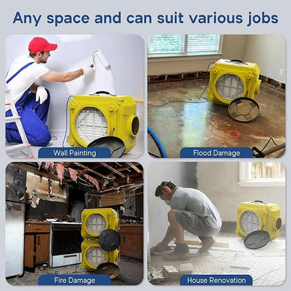 ALORAIR Air Scrubber with 3 Stage Filtration, Stackable Negative Air Machine for Industrial and Commercial Use, Heavy Duty Air Cleaner with MERV-10 Filter, HEPA/Activated carbon Filter, Yellow