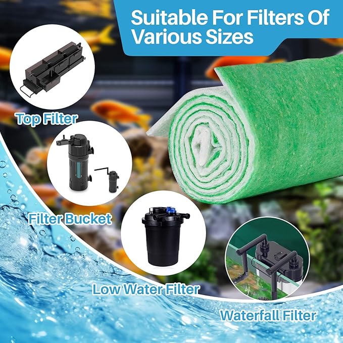 MAQIHAN 2PCS Pond Filter Media - 47.2Inch Aquarium Filter Media, Koi Pond Filter, Filter Sponge, Filter Floss for Fish Tank, Aquarium, Outdoor Ponds,Garden,Swimming Pool (Green & White)