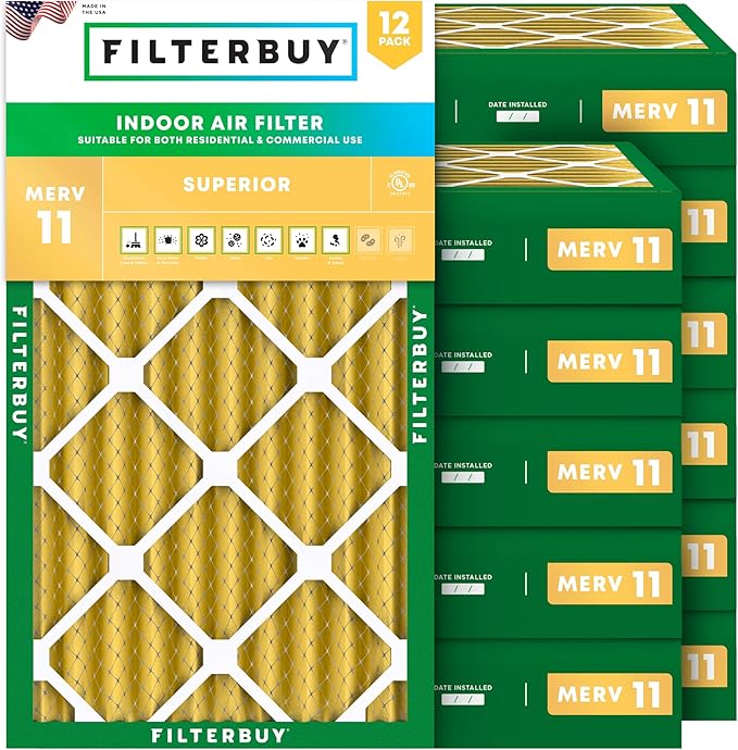 Filterbuy 14x25x4 Air Filter MERV 11 Superior Pet & Allergy Defense (12-Pack), Electrostatic Pleated HVAC AC Furnace Filters Replacement, Made in USA (Actual Size: 13.88 x 24.88 x 3.63)