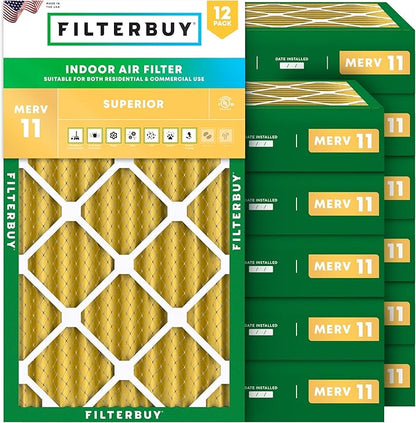 Filterbuy 14x25x4 Air Filter MERV 11 Superior Pet & Allergy Defense (12-Pack), Electrostatic Pleated HVAC AC Furnace Filters Replacement, Made in USA (Actual Size: 13.88 x 24.88 x 3.63)