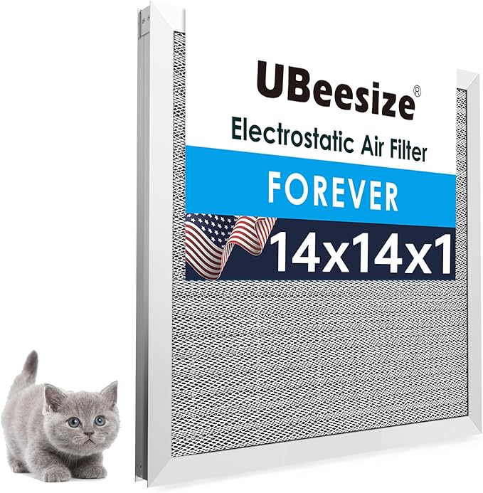 UBeesize 14x14x1 Reusable Electrostatic Air Filter HVAC AC Furnace Filter,MERV 8, Washable, Lasts a Lifetime,Permanent Air Filter,Breathe Fresher,Home And Office(Actual Size:13.5x13.5x0.82 Inch)