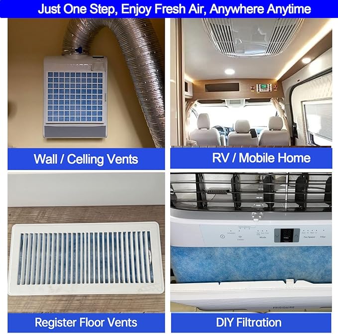 2 Rolls Air Filters 12x90, Cut to Size(100+Filters) MERV 8 Electrostatic Floor Vent Filter for Registers, RV, AC, Ceiling, Grilles and Wall HVAC Furnace Vents, 48PCs Adhesive Hook