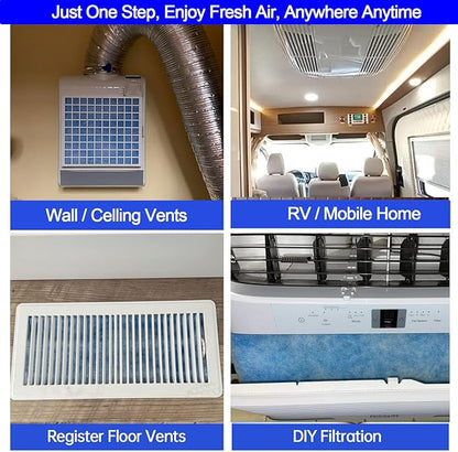 2 Rolls Air Filters 12x90, Cut to Size(100+Filters) MERV 8 Electrostatic Floor Vent Filter for Registers, RV, AC, Ceiling, Grilles and Wall HVAC Furnace Vents, 48PCs Adhesive Hook