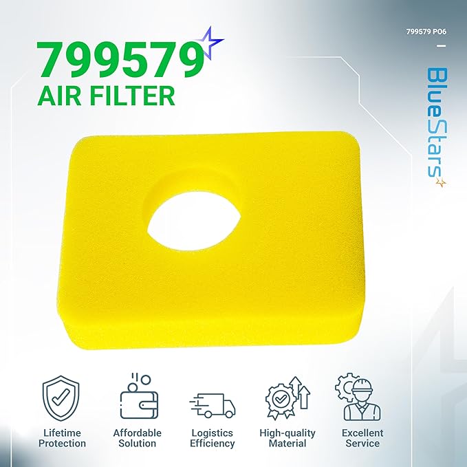 BlueStars 6 Pcs 799579 Air Cleaner Foam Filter - Compatible with 09P602 09P702 550e-550ex Series 09P000 08P000 Engine Lawn Mower - Replaces for BS 4248 5434 799579