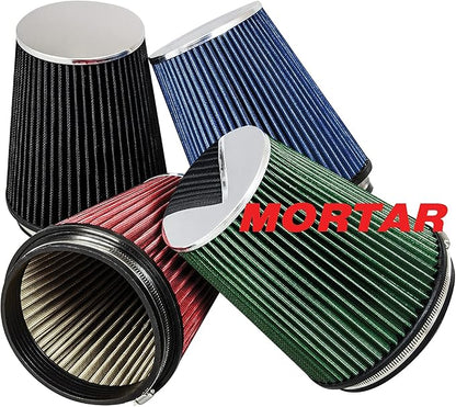 Mortar Aftermarket Auto Air Filter – 6 In Flange ID Car Enthusiast Class Universal Cold Air Intake Gulps in More Air for More Engine Power & Passionate Induction Sound, Length 8 In, Red