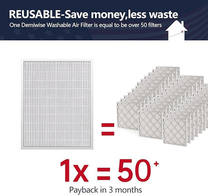 20x25x5 Washable Electrostatic Air Filter, MERV 8 Aluminum AC/HVAC Furnace Filter, Reusable Permanent Air Filter, Lasts a Lifetime, Increases Airflow（Actual Size:19.76"x24.72"x4.33")