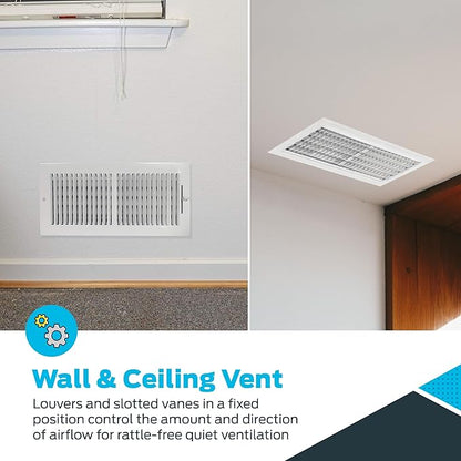 EZ-FLO 14 x 6 Inch (Duct Opening) Air Vent Cover for Wall or Ceiling, Two-Way Ventilation Register, Solid Steel HVAC Register Cover, White, 61613