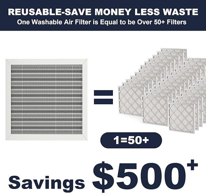 12x12x1 Reusable Air Filter, Electrostatic, Washable Lasts a Lifetime, Breathe Fresher Air in Home and Office HVAC AC Furnace Systems, Merv 8 (Actual Size: 11.38x11.38x0.82 Inch)