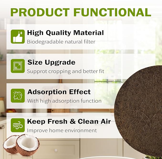 12 Pack Biodegradable Natural Filters for Kitchen Compost Bin, 7.25 Inch Compost Bin Charcoal Filter for Countertop Bin Pail Replacement, Longer Lasting Round Activated Charcoal Home Bucket Refill Set