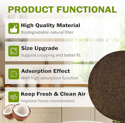 12 Pack Biodegradable Natural Filters for Kitchen Compost Bin, 7.25 Inch Compost Bin Charcoal Filter for Countertop Bin Pail Replacement, Longer Lasting Round Activated Charcoal Home Bucket Refill Set