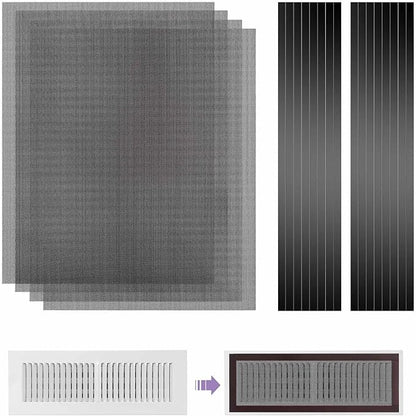 4 Pack 40cm x 30cm Magnetic Floor Vent Cover - Customizable Size PVC Mesh Register for Wall Ceiling Floor Catch Debris Hair Insect (Black)