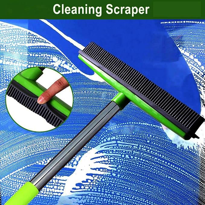 Multifunctional Broom, Telescopic Carpet Rake Rubber Pp 12.6in Brush Easy Wash Floor Carpet Broom for Pet Hair Dust Removal Tile Window Cleaner (Green)