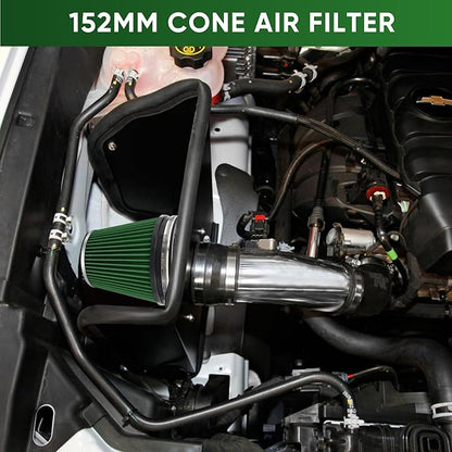 6" 152mm Cold Air Intake Filter Clamp-On Replacement High Flow Inlet Air Filter High Performance Washable Cone Filter 7" Tall Green