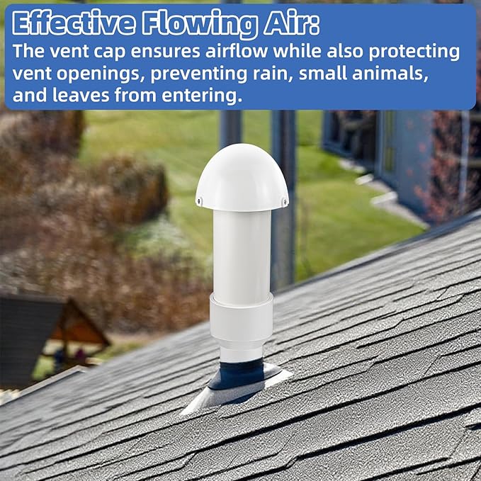 2 Inch Vent Stack Pipe Filter,Sewer Vent Septic Filter Vents Pipe Cap for Roof PVC ABS Pipes Plumbing,Outdoor Vents Filters Remove Septic and Sewer Odors&Improve Yard Patio Air,with Mushroom Cap Cover