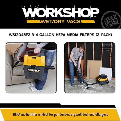 WORKSHOP Wet/Dry Vacs Vacuum Filters WS13045F2 HEPA Media Filter For Shop Vacuum Cleaner (2pk - HEPA Media Filter For Wet/Dry Vacuum Cleaner) Fits WORKSHOP 3-Gallon to 4.5-Gallon Shop Vacuum Cleaners