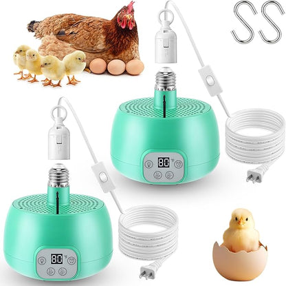 Enhon 2 Sets Chicken Coop Heater, Timing Heat Lamp for Chickens, Smart Temperature Control Chicken Brooder Heater Greenhouse Warmer, 5 Ft Ultra Long Cable Reptile Heating Lamp for Chicks Duck Dog Cat