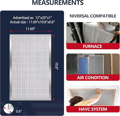 12x20x1 (Actual Size:11.75x19.75x0.86）Lifetime Electrostatic Air Filter, MERV 8 Washable Aluminum AC/HVAC Furnace Filter, Reusable Permanent Air Filter, Easy to Clean, Healthier Home/Office