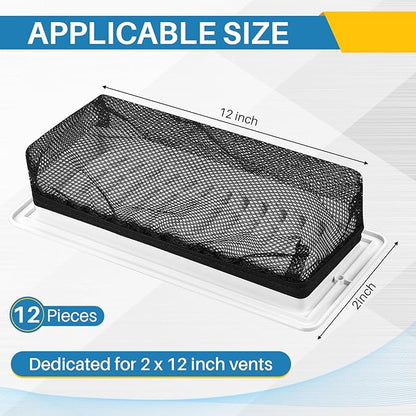 Zonon 12 Pcs 2 x 12 Inch Floor Register Trap Cover Vent Screen for Home Vent Mesh Elastic Band Filter Floor Register Trap Keeps Pet Hair, Food Out (Black)