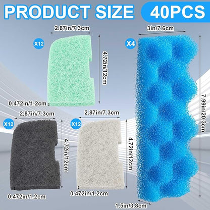 40 Pcs Replacement Filter Media Kit Compatible with Fluval 306/307, Aquarium Filters Set Including 4 Biological Foams, 36 Ammonia/Phosphate/Nitrite Remover