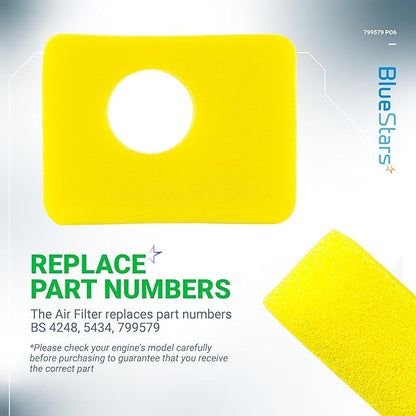 BlueStars 6 Pcs 799579 Air Cleaner Foam Filter - Compatible with 09P602 09P702 550e-550ex Series 09P000 08P000 Engine Lawn Mower - Replaces for BS 4248 5434 799579