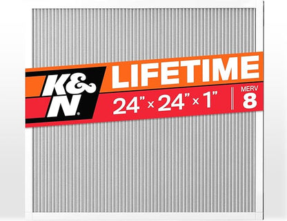 K&N 24X24X1 HVAC Furnace Air Filter, Lasts a Lifetime, Washable, Merv 8, the Last HVAC Filter You Will Ever Buy, Breathe Safely at Home or in the Office, HVC-8-12424