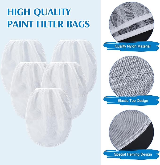 Boao 120 Pieces Paint Strainer Bags White Fine Mesh Filters Bag Bucket Elastic Opening Strainer Bags Hydroponic Paint Filter Bag for Paint Gardening (1 Gallon)