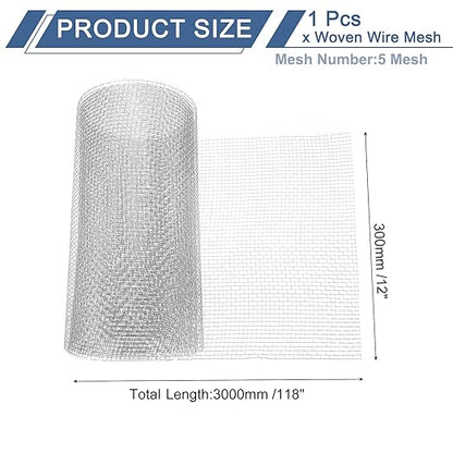 uxcell 5 Mesh 118" x 12" Woven Wire Mesh, 304 Stainless Steel Air Vent Filter Screen, Window Screen Mesh for DIY Projects Vents Cover Filtration Animals Fence