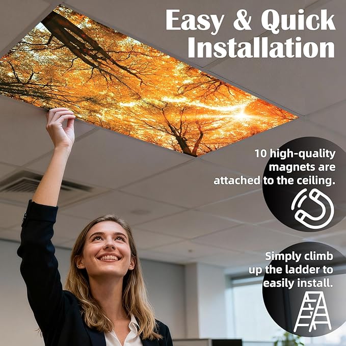 Fluorescent Light Covers - Classroom Covers for Ceiling Lights, 1 PCS 4 x 2 Feet Magnetic Light Filters, Classroom, Office Decor (Autumn & Sunset)