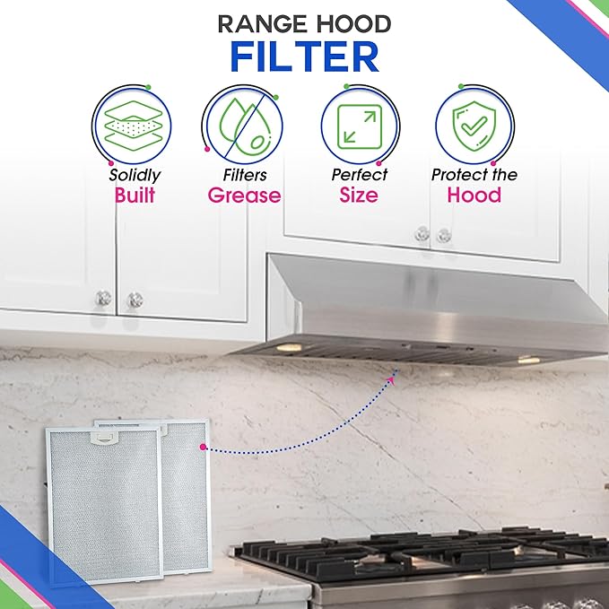 Bagean Stove Hood Vent Filter 11.81" x 16.25" BPPFA30 Compatible with Broan Range Hood Filter Replacement - Aluminum Mesh Kitchen Overhead Fan Screen - Blocks Grease & Filters Over Oven Air (2-Pack)